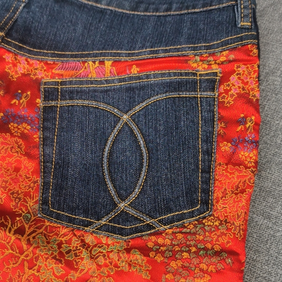 Jordache Vintage Jean Size 11 / 12 and satin skirt Red Gold Blue retro - Picture 9 of 15